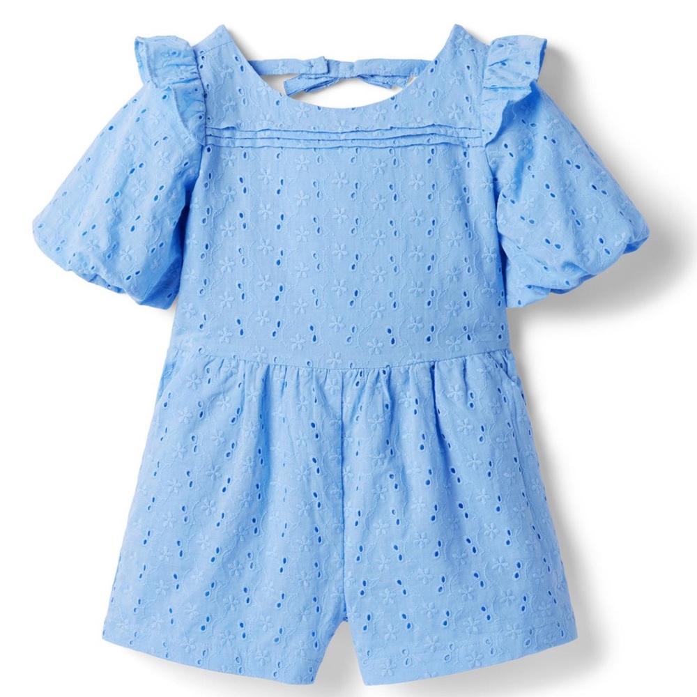 NEW Janie & Jack 6-12 Month Blue Eyelet Romper
